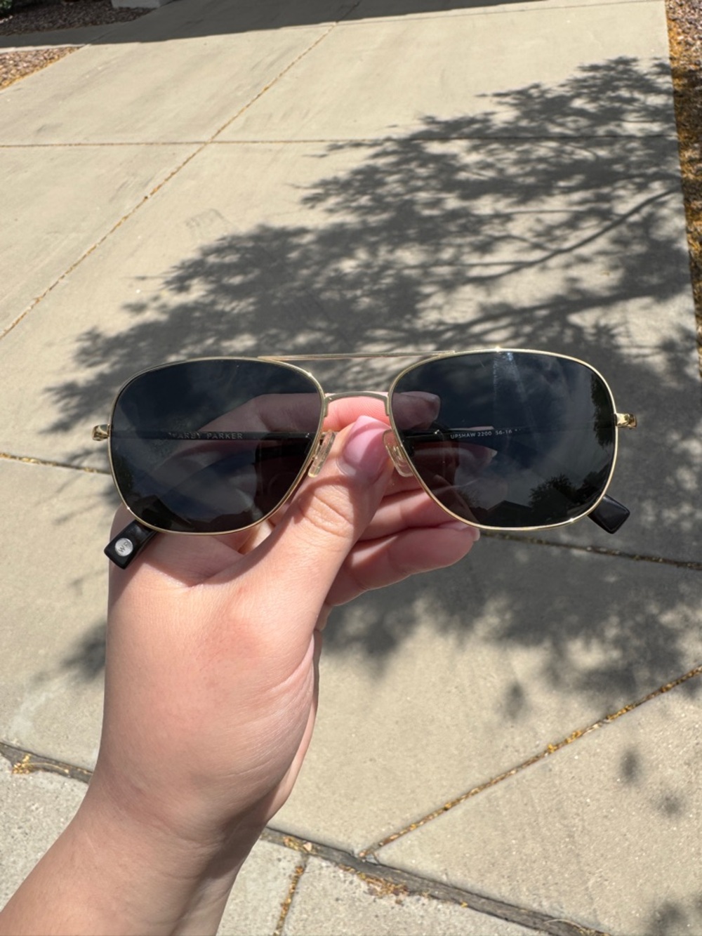 Warby Parker Upshaw 2200 Aviator Sunglasses Gold Frame Black Lenses 56-16